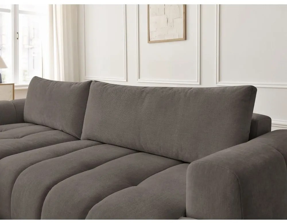 Divano angolare grigio tortora allungabile e con contenitore (penisola a sinistra/chaise lounge) con rivestimento in ciniglia Fuji – Bobochic Paris