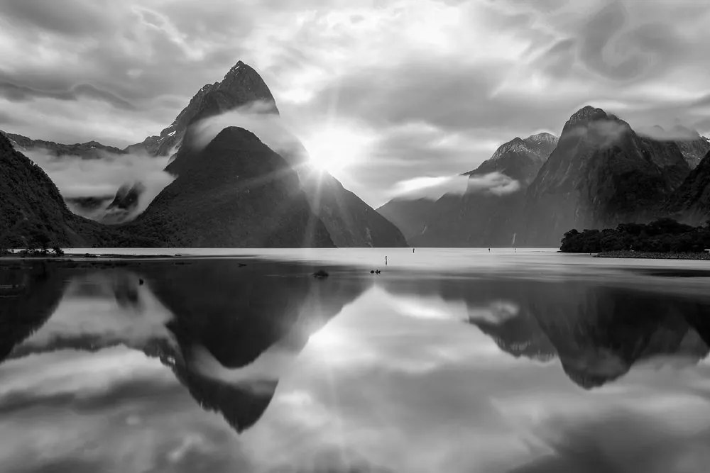 Quadro su tela – Splendida alba in Nuova Zelanda in bianco e nero