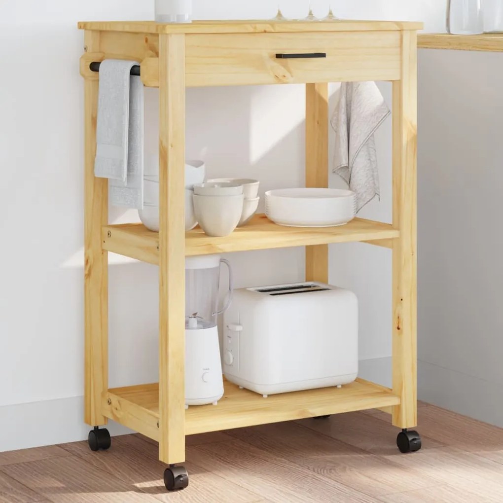 Carrello Da Cucina Monza 60x40x90 Cm İn Legno Massello Di Pino /