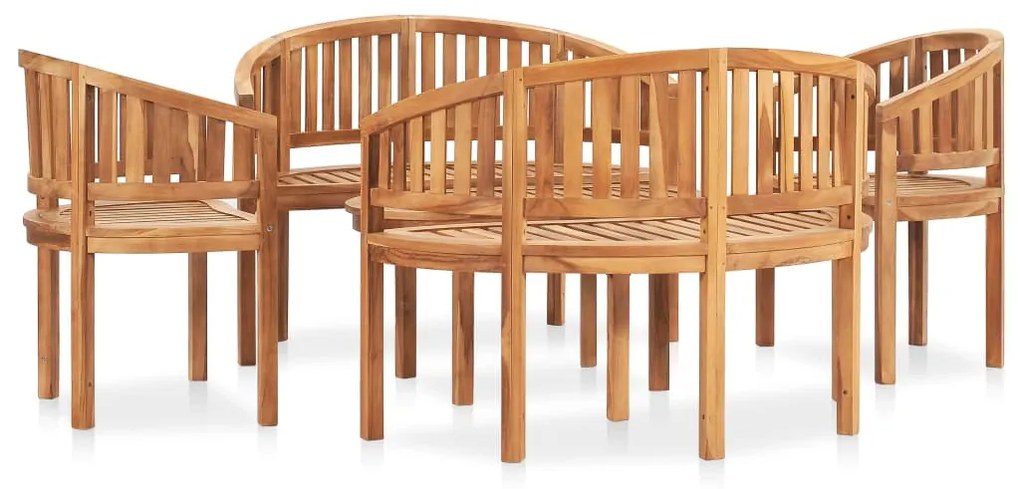 Set salotto da giardino 5 pz design curvo in massello di teak