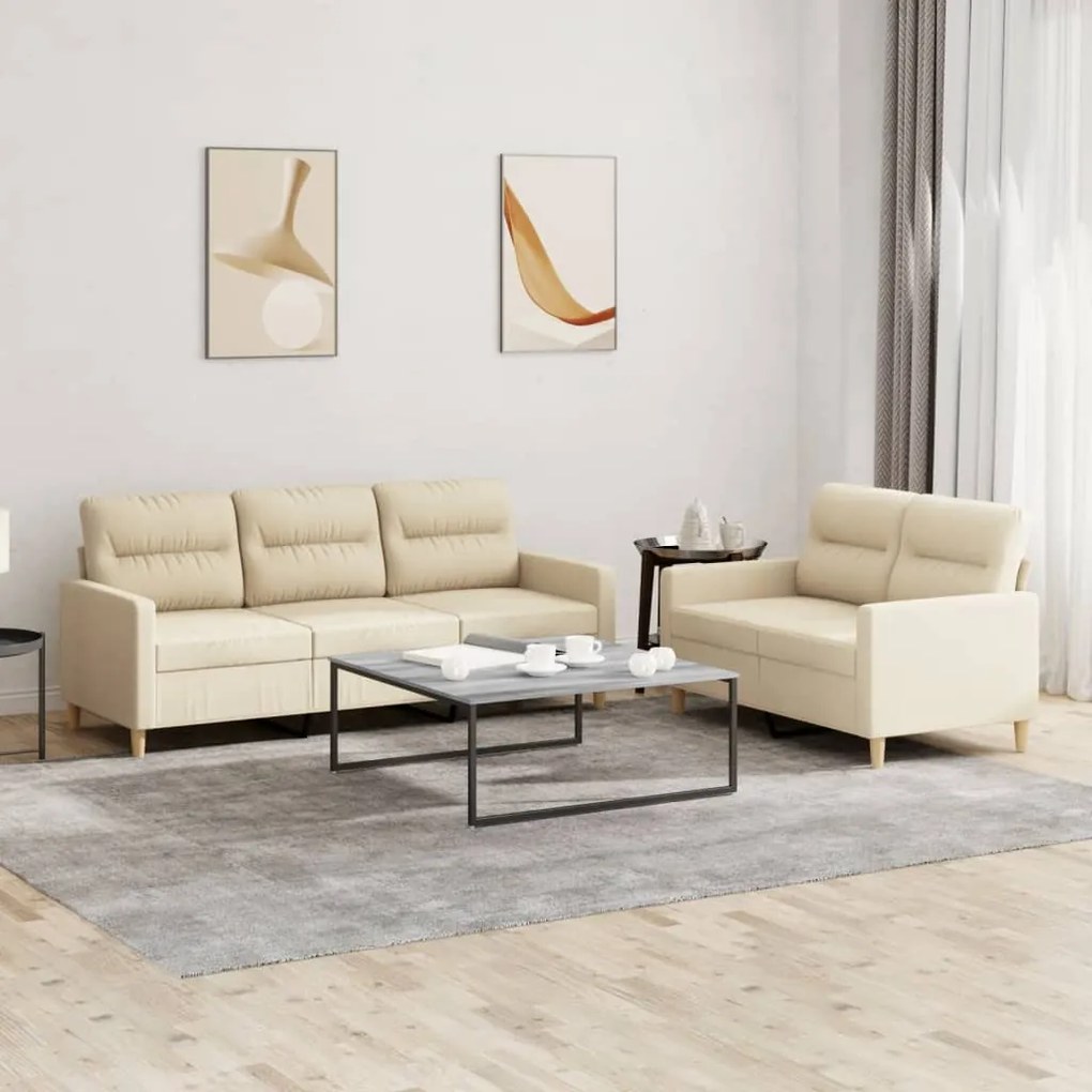 Set Di Divani 2 Pz Con Cuscini Crema İn Tessuto /