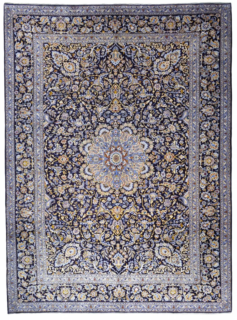 Kashan Tappeto 410 x 300 Blu (Iran) Annodato A Mano