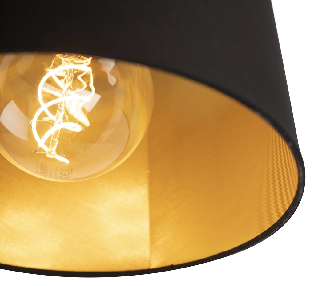 Plafoniera con paralume in cotone nero con oro 25 cm - Combi Black