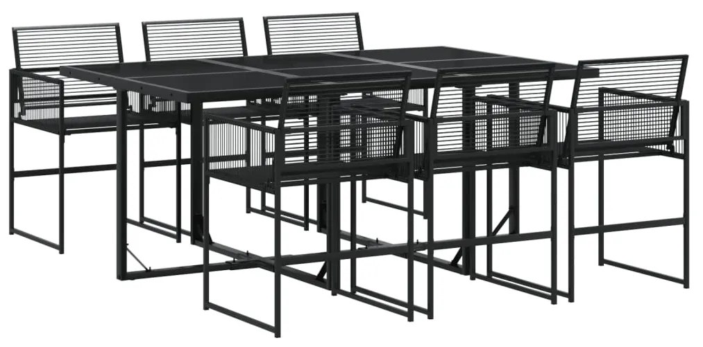 Set da pranzo da giardino 7 pz nero in polyrattan