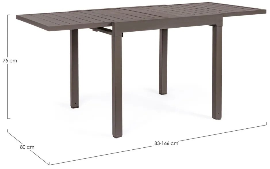 Tavolo allungabile PELAGIUS in alluminio caffè 83&#215;80 cm &#8211; 166&#215;80 cm