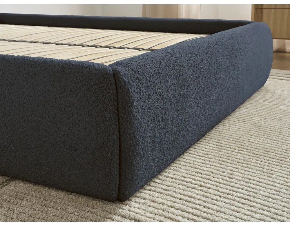 Letto matrimoniale imbottito blu scuro con contenitore/senza testiera con rete inclusa 160x200 cm Inera – Bobochic Paris