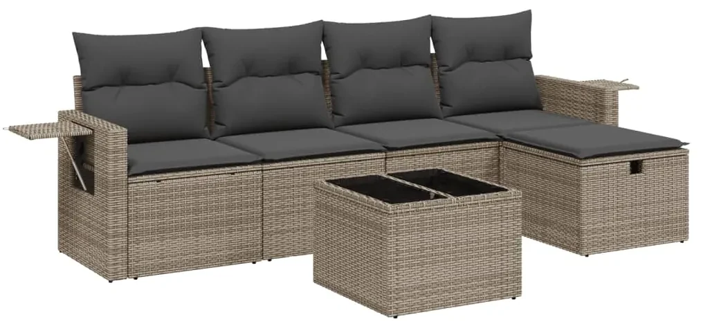 Set divano da giardino 6 pz con cuscini grigio in polyrattan