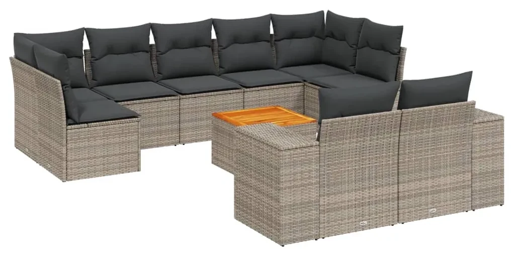 Set divano da giardino 10 pz con cuscini grigio in polyrattan