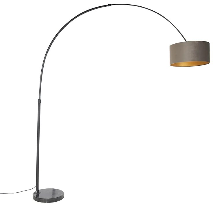 Lampada ad arco con paralume in velluto nero color tortora con oro 50 cm - XXL