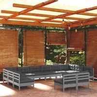 Set Divani da Giardino 12 pz con Cuscini Grigi Massello di Pino 3097225