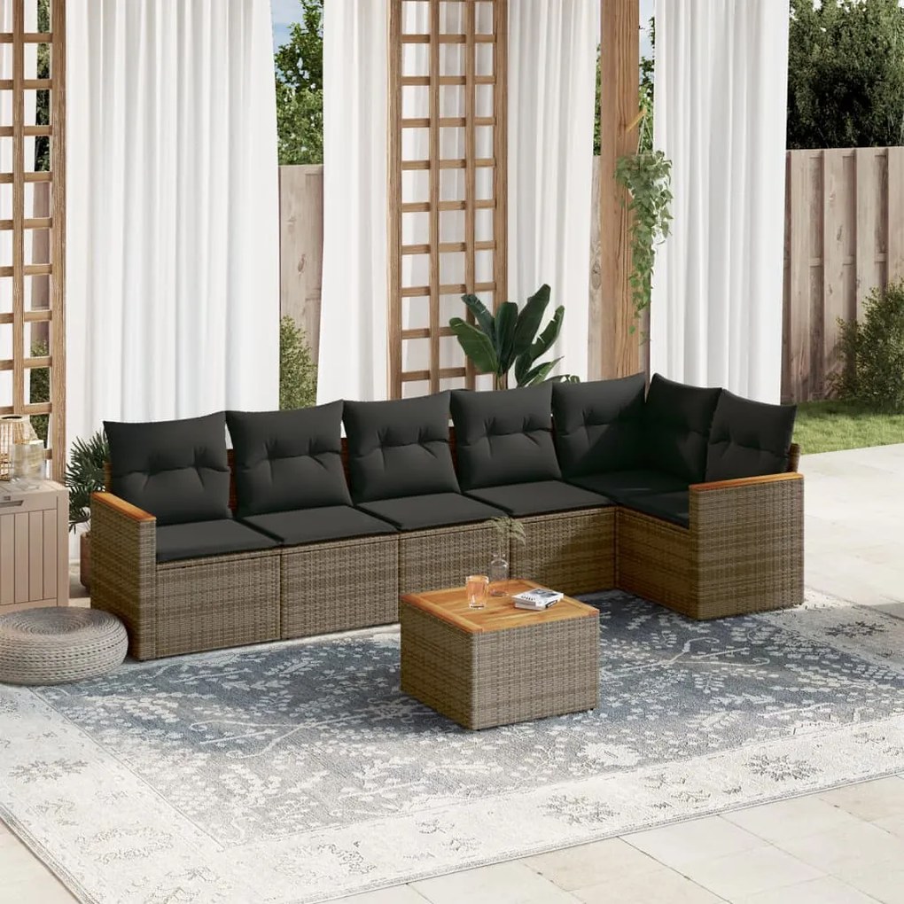 Set divani da giardino 7 pz con cuscini grigio in polyrattan