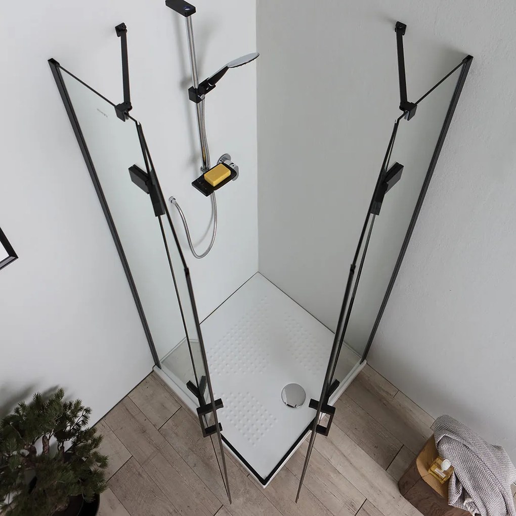 Box Doccia Nero Opaco 70X70 Con Ante Battenti Senza Telaio | Lion