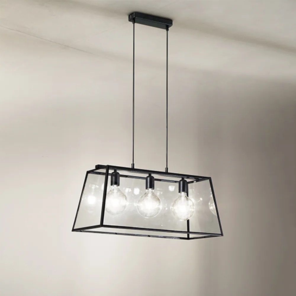 Lampadario In Metallo Industrial Teca Nero 3 Luci E27