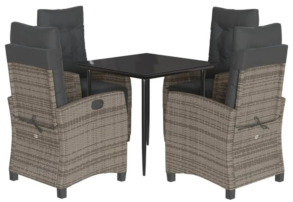 Set da pranzo da giardino 5 pz con cuscini in polyrattan grigio