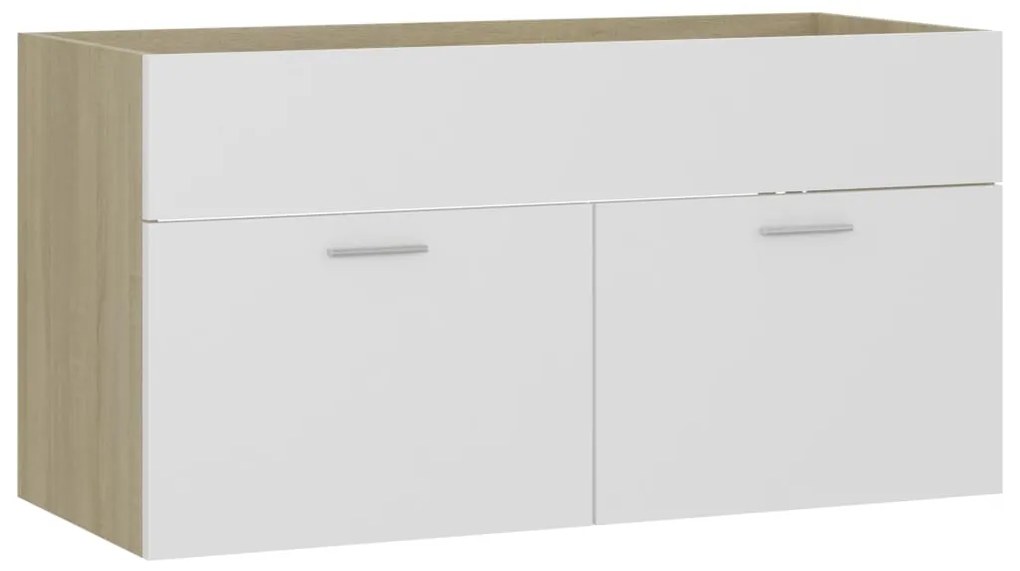 Mobile sottolavabo bianco e rovere 90x38,5x46 cm in truciolato