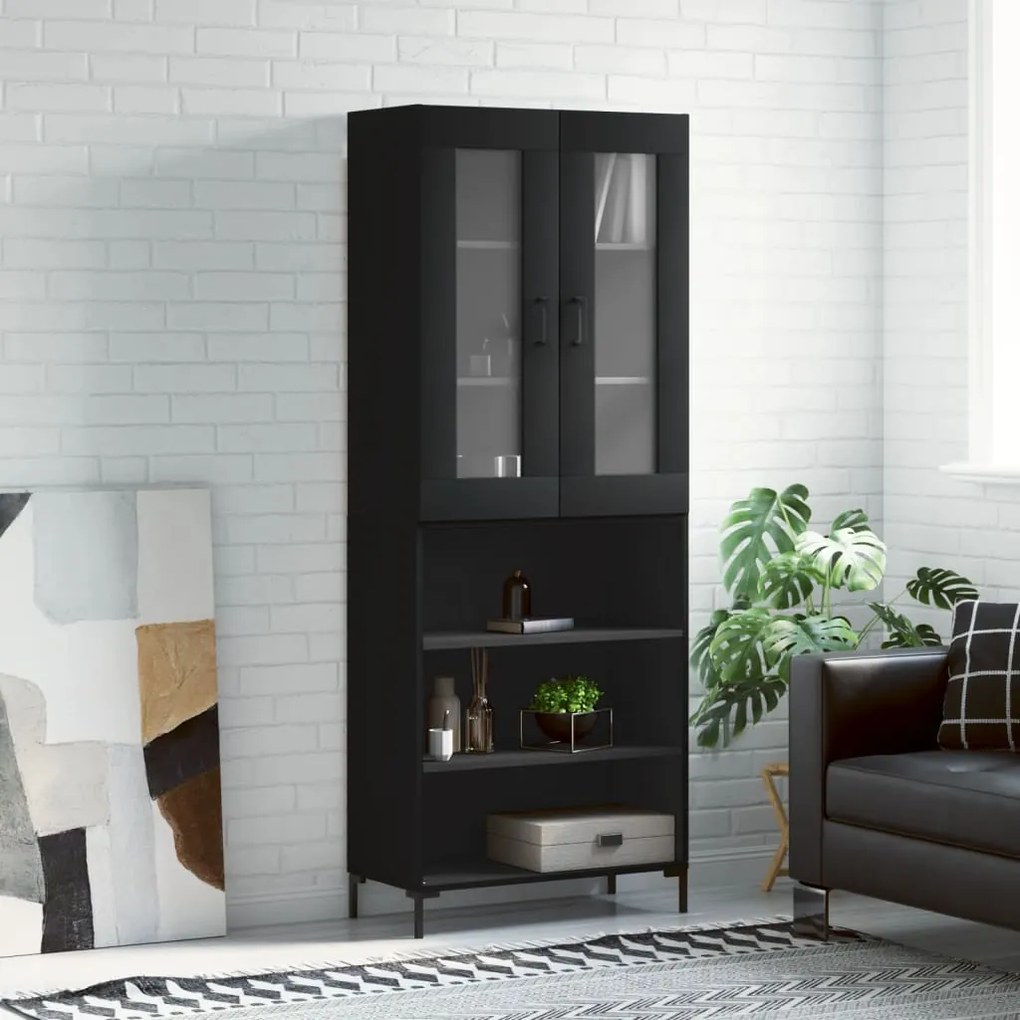 Credenza Nera 69,5x34x180 Cm İn Legno Multistrato /