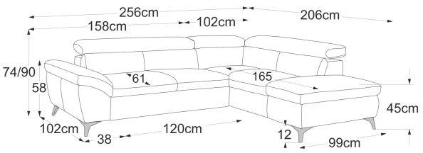 Divano angolare in pelle Salerno II, letto, angolo destro, marrone