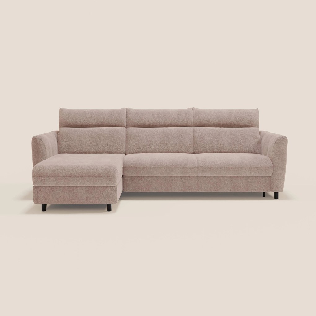 Peonia divano letto angolare con Penisola Contenitore - Materasso H18 cm in Bouclé Impermeabile T07