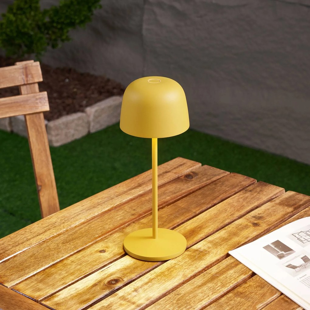 Lindby Lampada da tavolo LED a batteria Arietty, gialla, dimmerabile, IP65