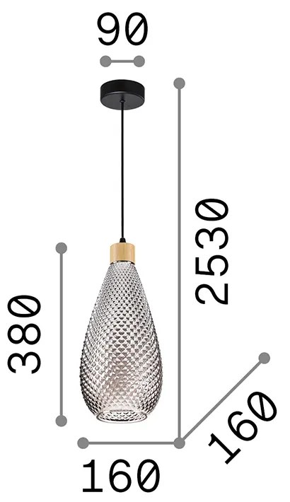 Sospensione Contemporanea Bergen-2 Vetro Fumè 1 Luce E27