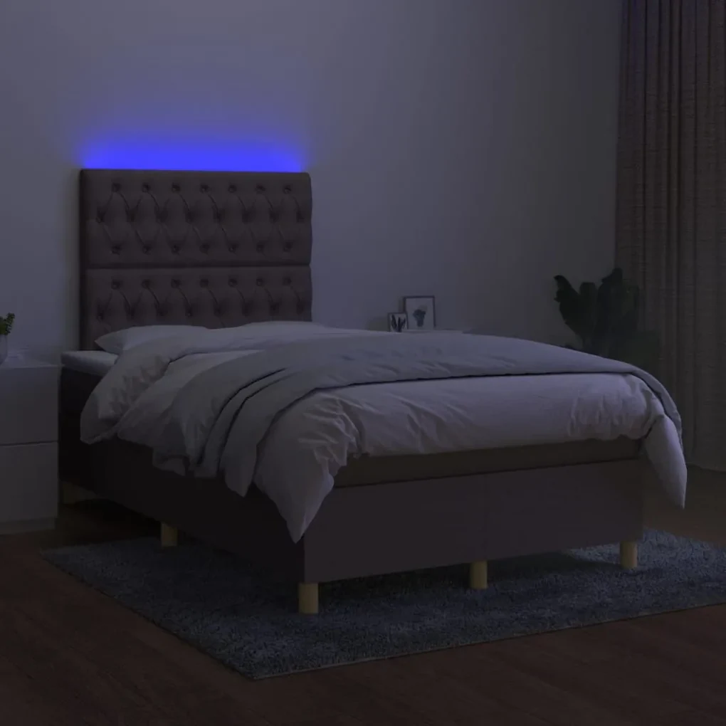 Letto a molle con materasso e led tortora 120x200cm in tessuto
