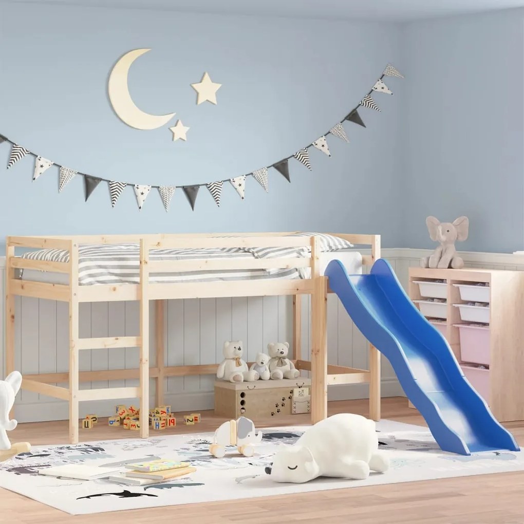 Letto Soppalco Con Scivolo Bambini 80x200cm Legno Massello Pino /