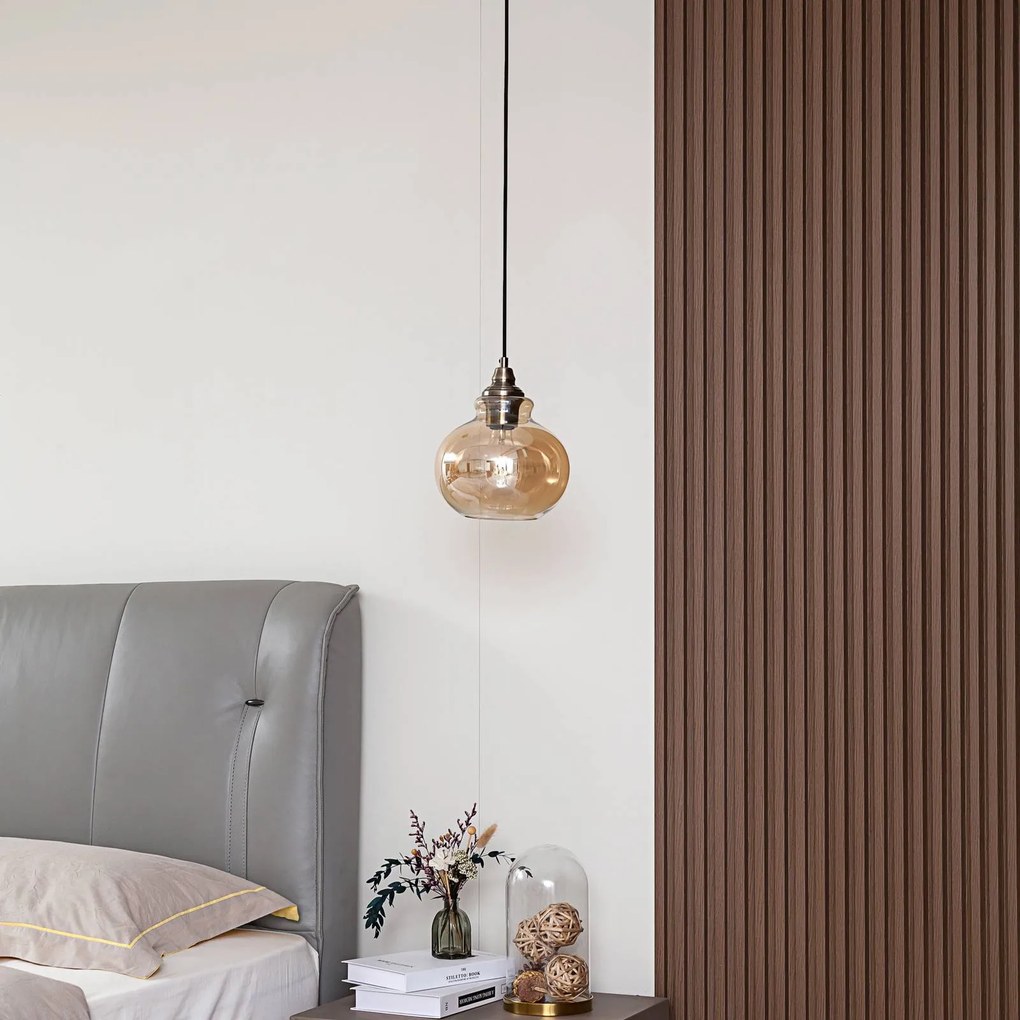 Lampada a sospensione Lindby Tymoni, 1 luce, ambra, vetro, Ø 20 cm