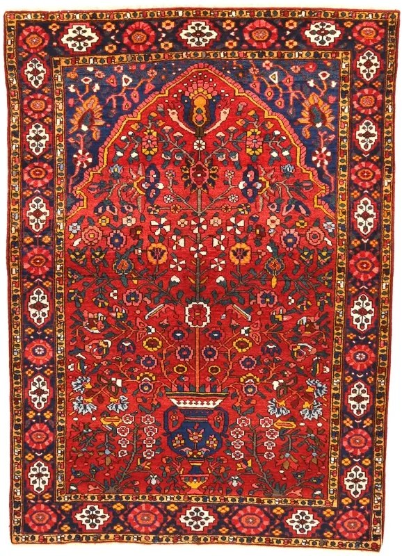 Bakhtiar Tappeto 140x190 Rosso (Iran) Annodato A Mano