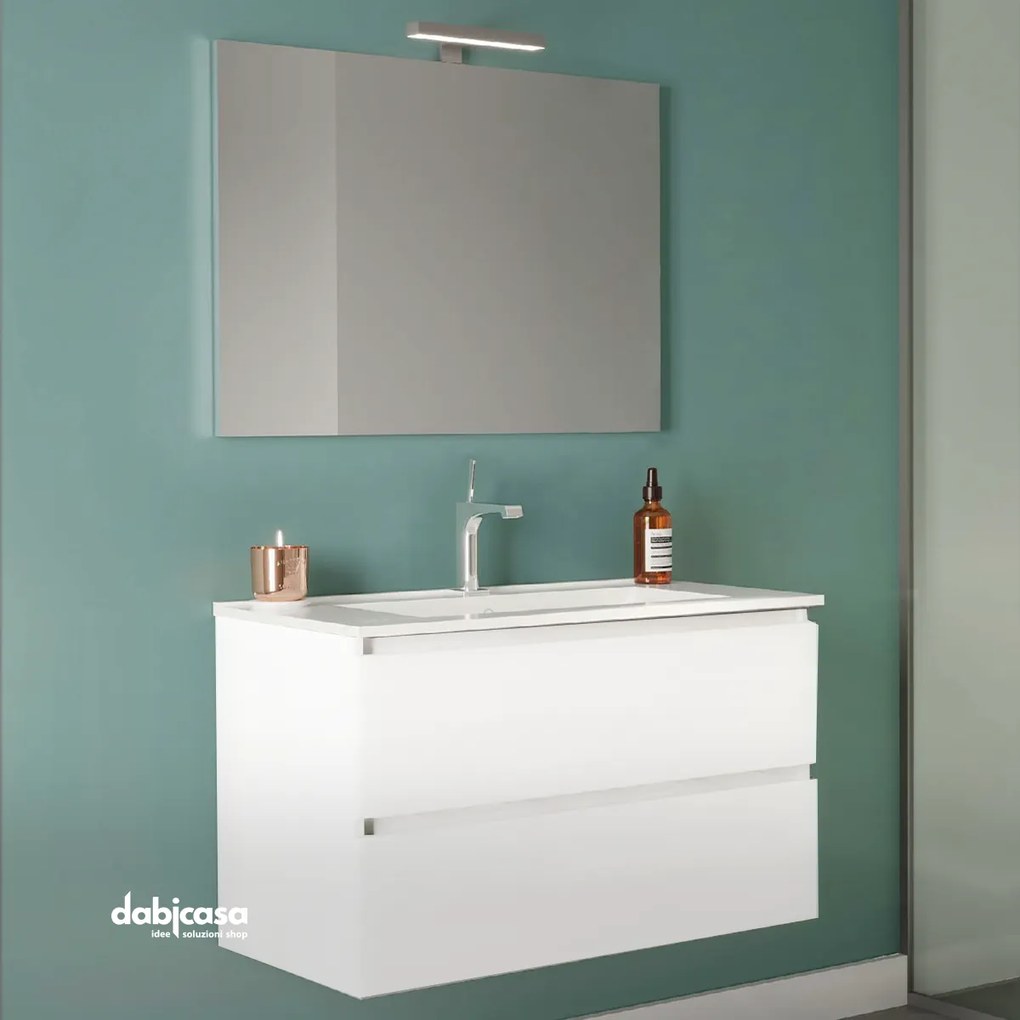 Mobile Bagno Sospeso "New Harmony Classic" Da 80 Cm Composto Da Due Cassetti Finitura Bianco Lucido