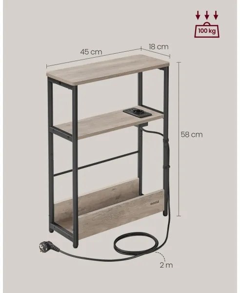 Tavolino d'appoggio con presa elettrica integrata e porte USB ROD marrone/nero