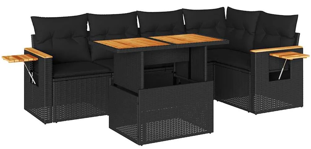 Set divani da giardino 5 pz con cuscini nero polyrattan acacia