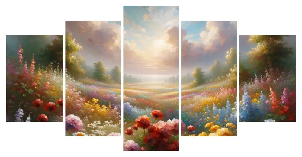 Quadri 5 pezzi – Prato fiorito nel paesaggio