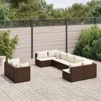 Set Divani da Giardino 9pz con Cuscini Marrone in Polyrattan 3308297