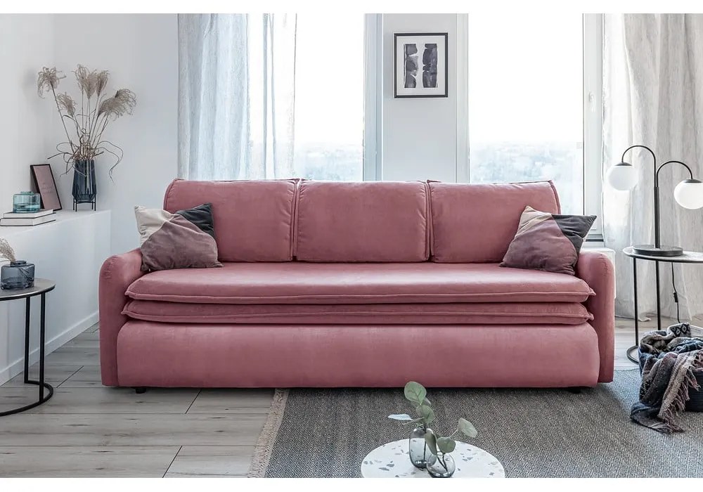 Divano letto in velluto rosa Tender Eddie - Miuform