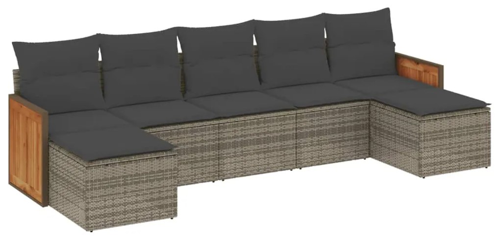 Set divani da giardino 7 pz con cuscini grigio in polyrattan