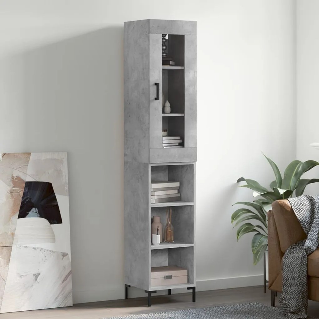 Credenza Grigio Cemento 34,5x34x180 Cm İn Legno Multistrato /