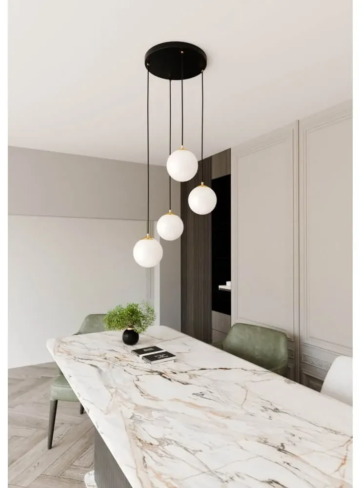 Lampadario a Sospensione in Acciaio e Vetro ROYAL 4 Bianco o Nero 4xE14 Colore del corpo Nero