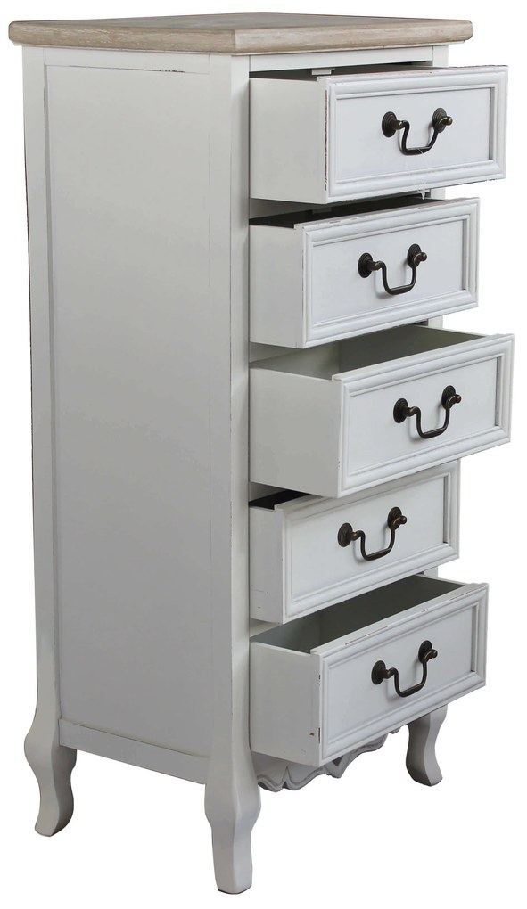 CARINE - cassettiera 5 cassetti in legno di paulownia shabby chic