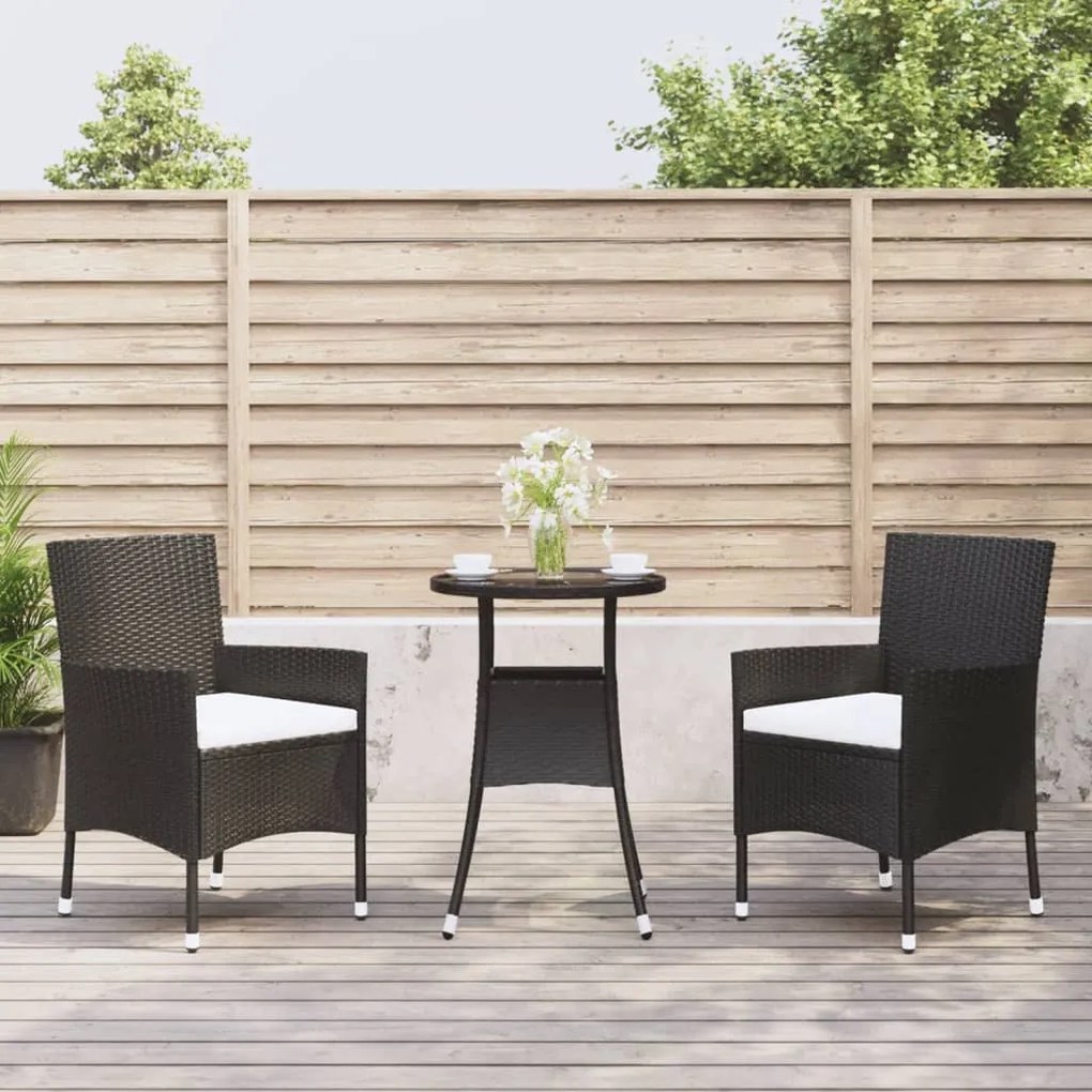 Set Bistrò Da Giardino 3 Pz Con Cuscini İn Polyrattan Nero /
