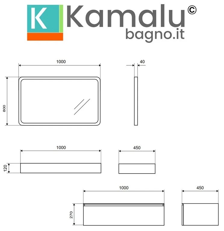 Kamalu - composizione bagno sospesa mobile e mensolone da 100cm | kam-kk1001