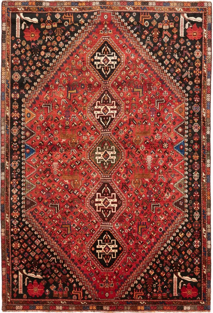 Shiraz Tappeto 280x160 Rosso (Iran) Annodato A Mano