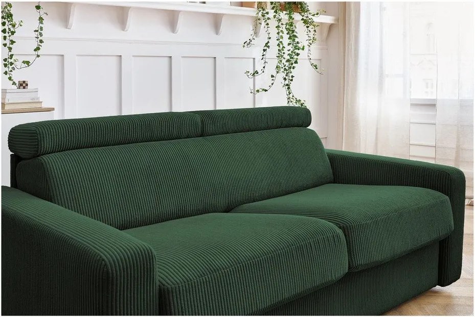 Divano in verde scuro allungabile con rivestimento in velluto a coste 195 cm Monaco – Bobochic Paris