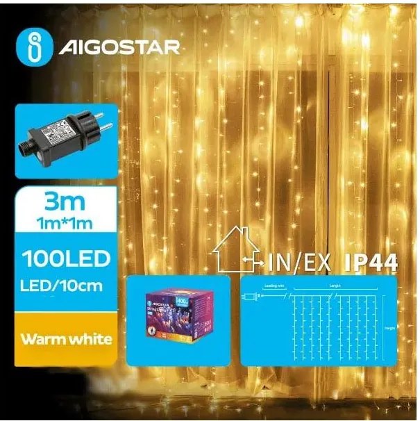 Aigostar - Catena luminosa LED da esterno 100xLED/8 funzioni 4x1m IP44 bianco caldo