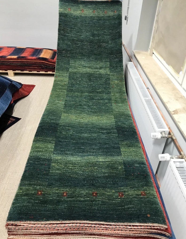 Loribaft Tappeto persiano 290 x 80 Verde (Iran) Annodato A Mano
