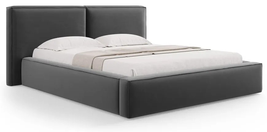 Letto matrimoniale imbottito in grigio scuro in velluto con contenitore con rete inclusa 200x200 cm Arendal – Cosmopolitan Design