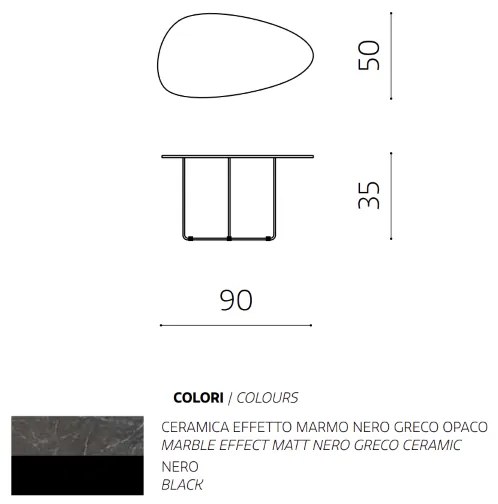 Tavolino in metallo con piano in vetro effetto Marmo Nero GINNI 90