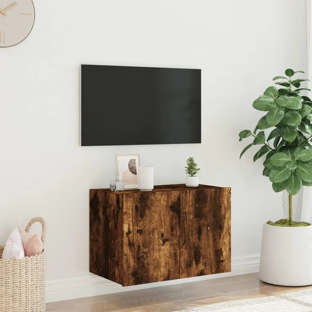 Mobile tv a parete con luci led rovere fumo 60x35x41 cm