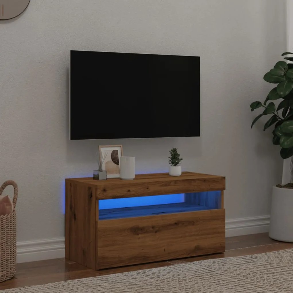 Mobile Porta Tv Con Led Artigianale 75x35x40 Cm Multistrato /