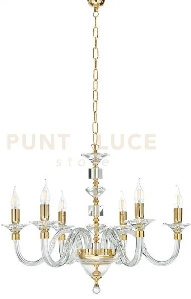 Lampadario gala 6 luci attacco e14 oro e trasparente d.72cm