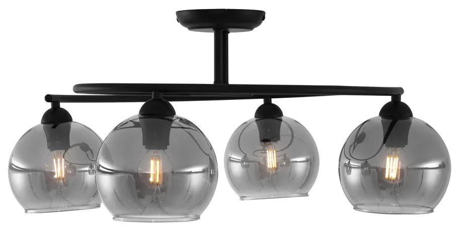 Plafoniera moderna nera con vetro fumé 4 luci - Alanis